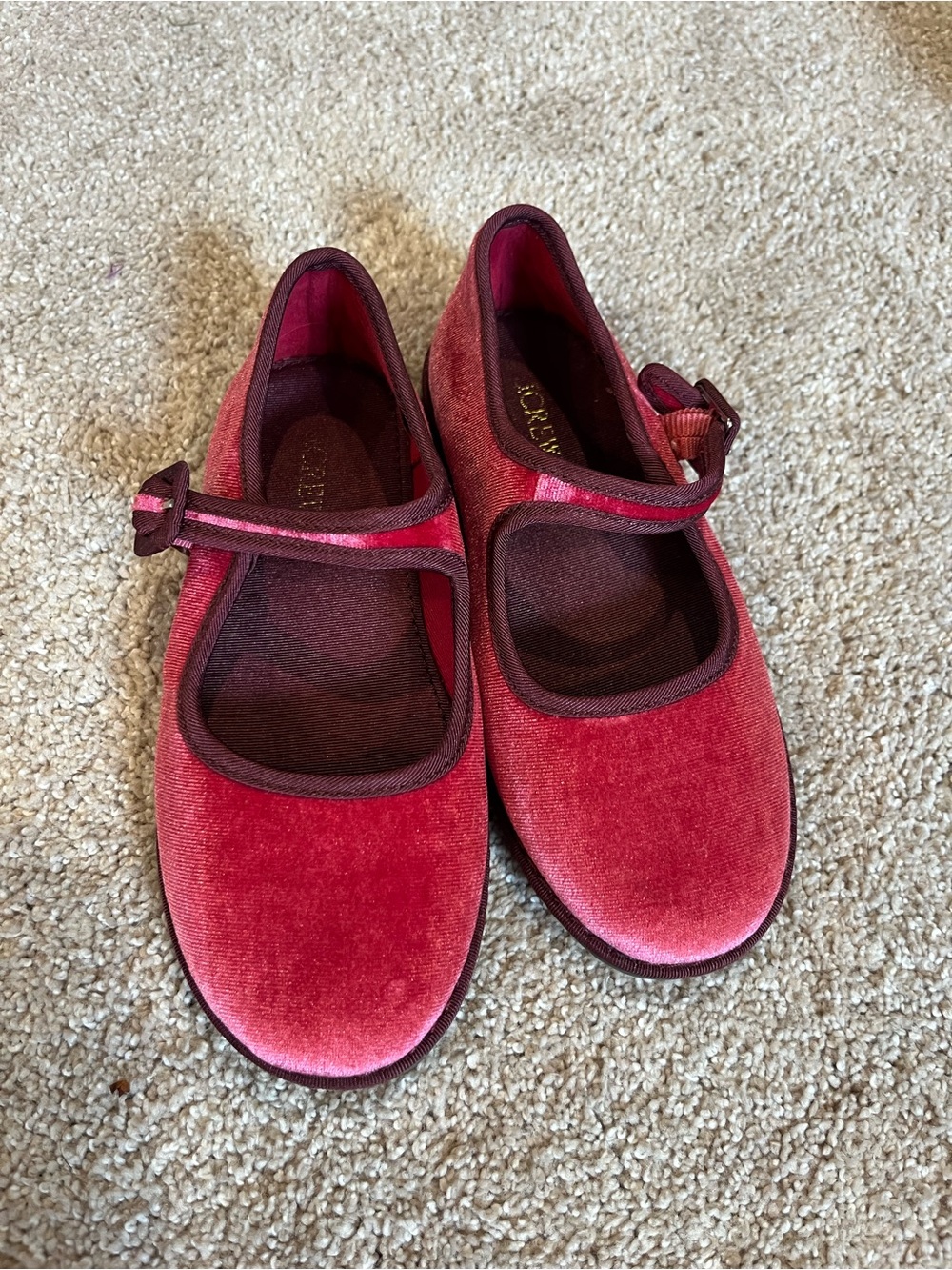 J. Crew Girls' Velvet Mary Jane Shoes in Raspberry Red